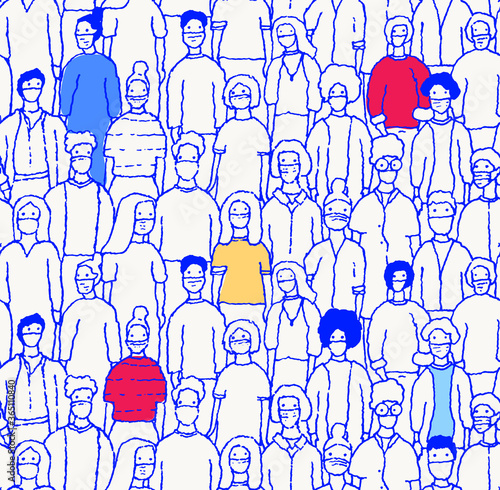 People masks seamless COVID coronavirus a vector