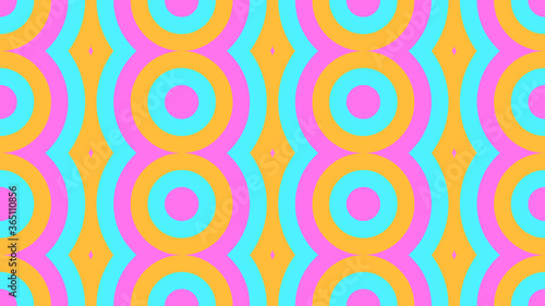 Retro repeating vector pattern, colourful circles. Pink, blue, orange. Background/wallpaper/texture.