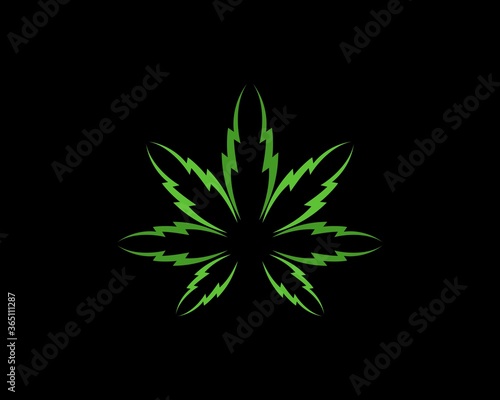 Abstract cannabis leaf with lightning style