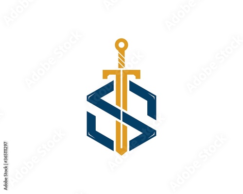 Hexagonal shape with sword and S letter initial