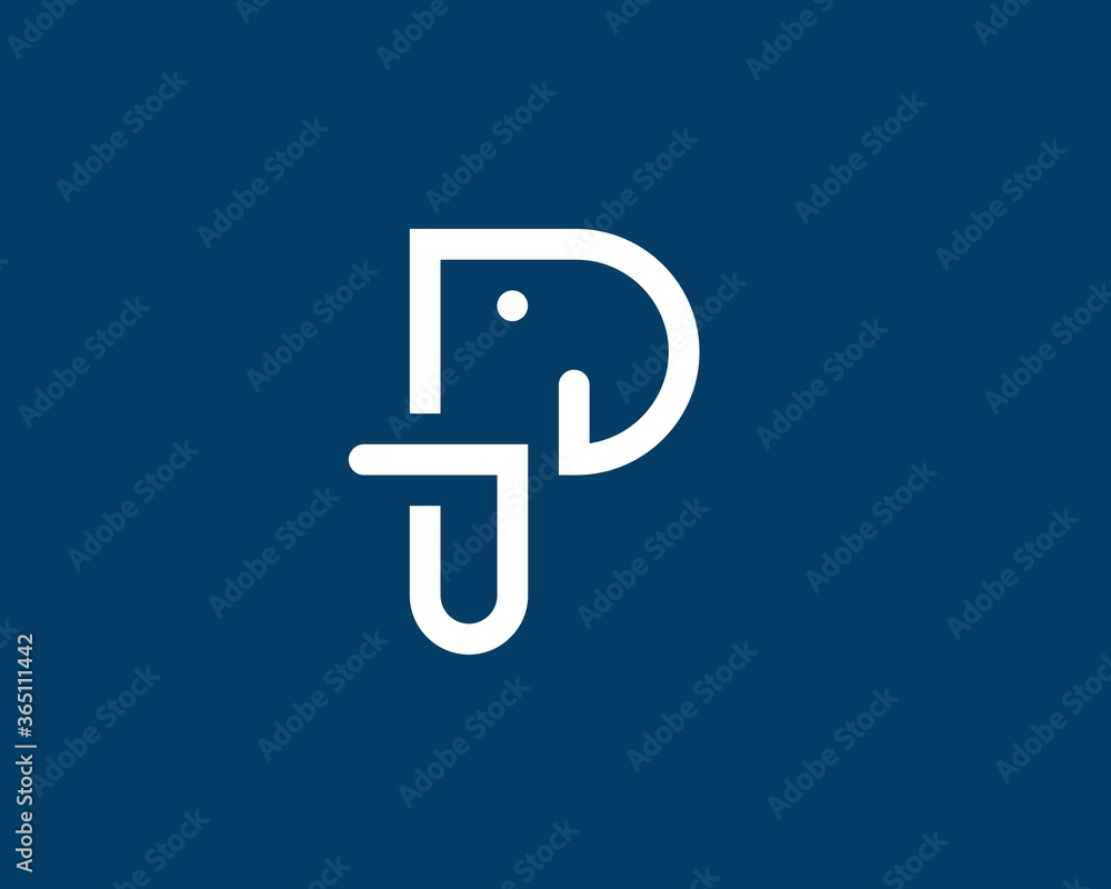 Elephant head with P letter initial Elephant head with P letter initial