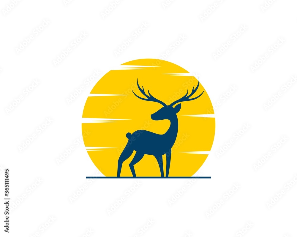 Fototapeta premium Deer silhouette with sunset scenery