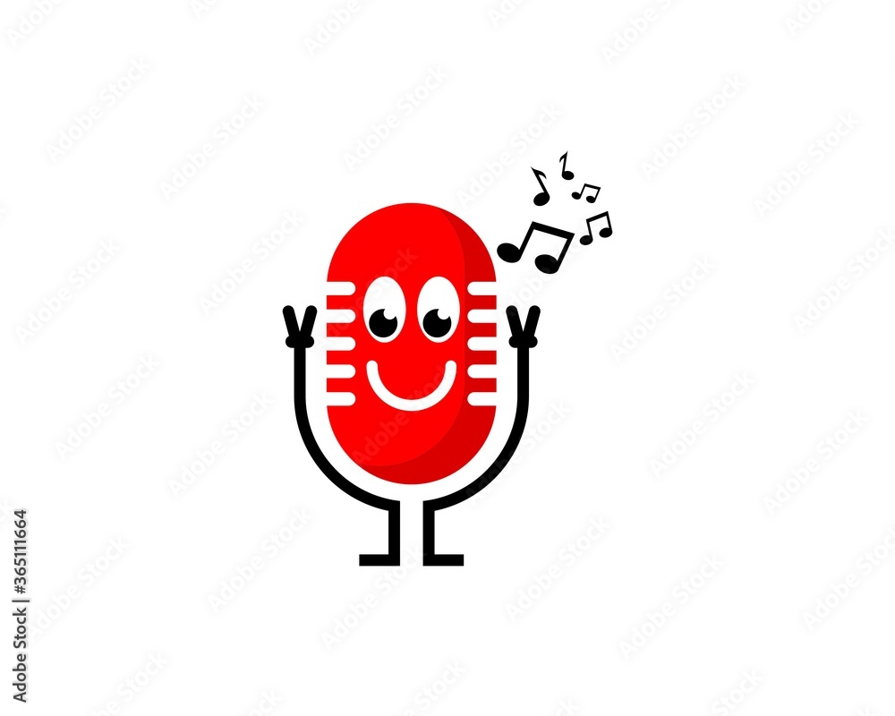 Podcast microphone with happy face and music note Podcast microphone with happy face and music note