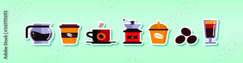 Coffee icon set isolated on blue background