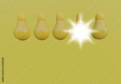 3d yellow one lighting bulb in many light shutdow bulb 3D rendering