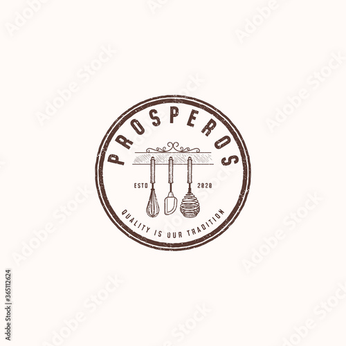 Bakery Tools Vintage Badge Logo Design Illustration For Bakery Shop
