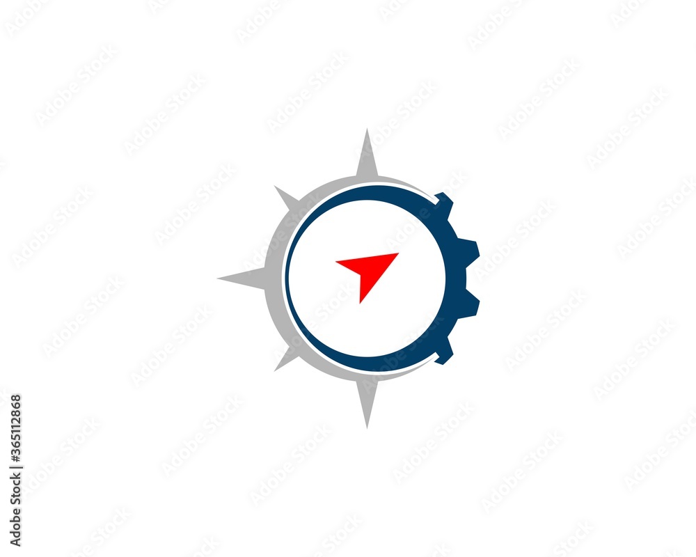Silver compass and gear with direction symbol inside Silver compass and gear with direction symbol inside