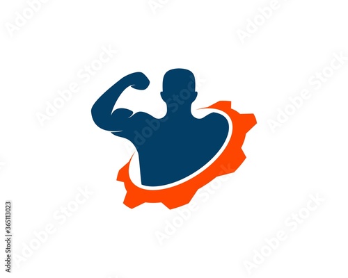 Strong human with gear swoosh