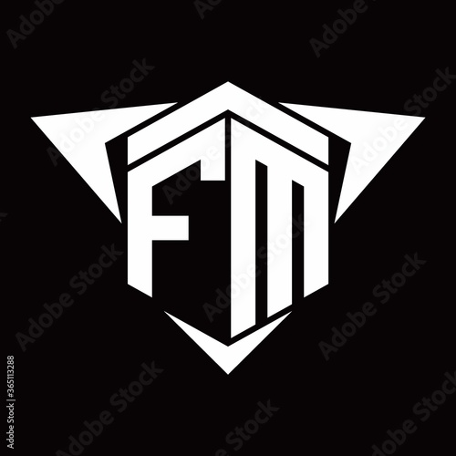 FM Logo monogram with wings arrow around design template