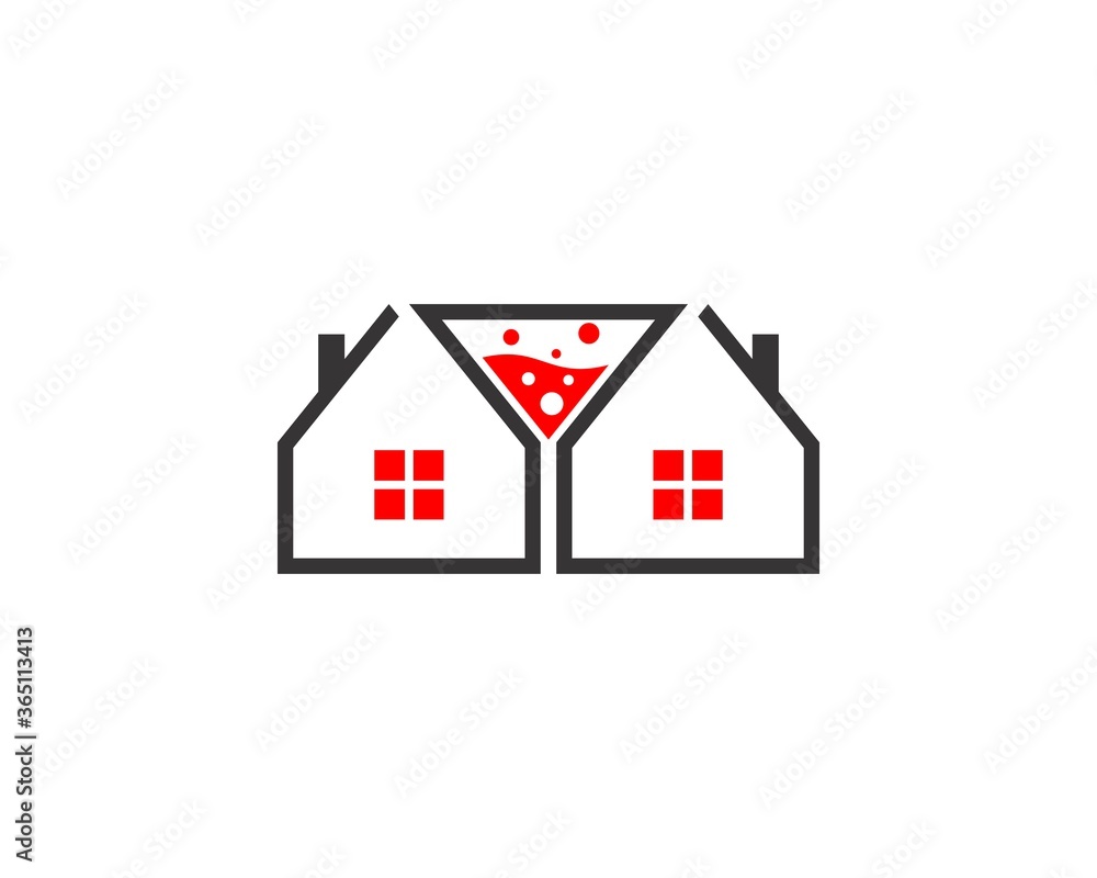 Two house with wine glass in the middle Two house with wine glass in the middle