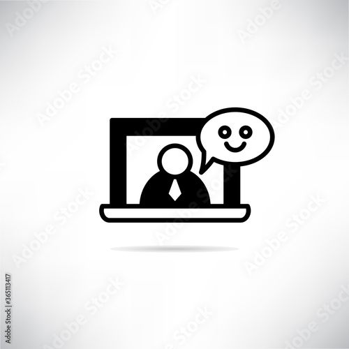 customer support on laptop icon drop shadow on gray background