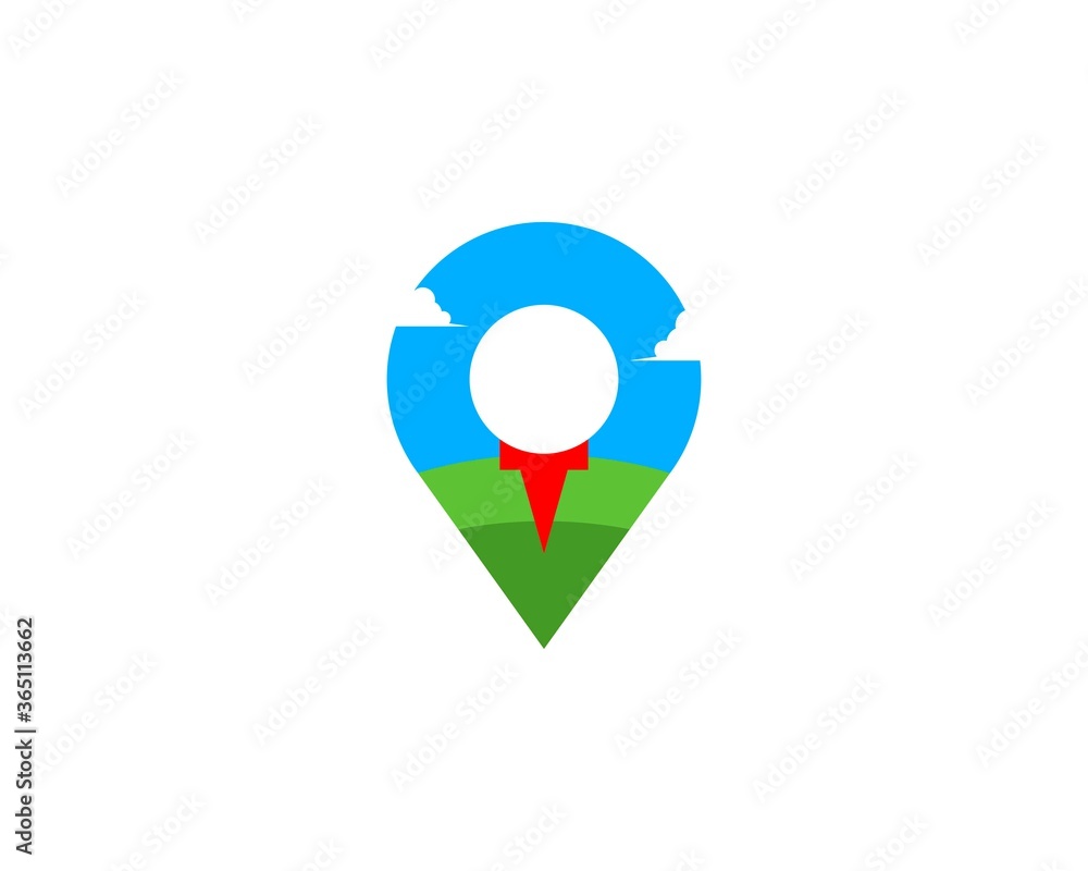 Golf ball and yard with pin location shape Golf ball and yard with pin location shape