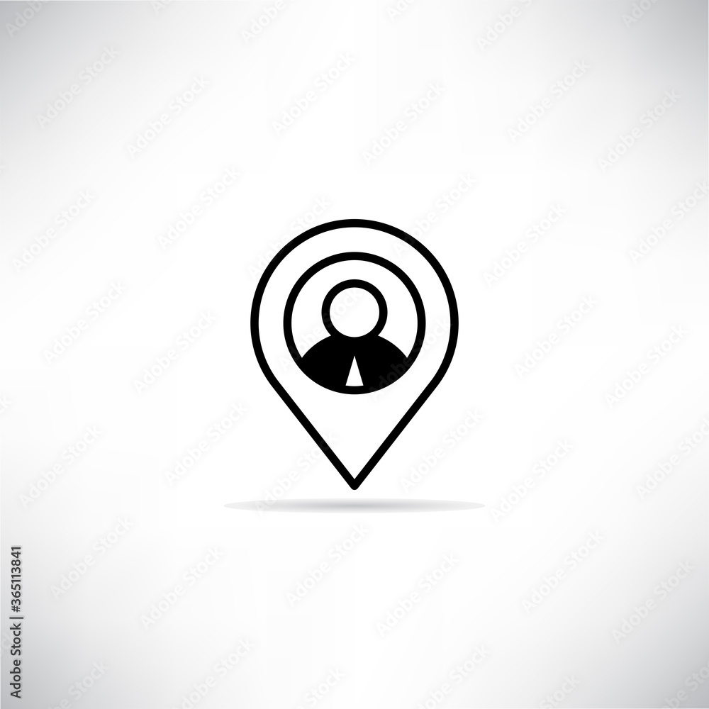 people in map pin icon drop shadow on gray background people in map pin icon drop shadow on gray background