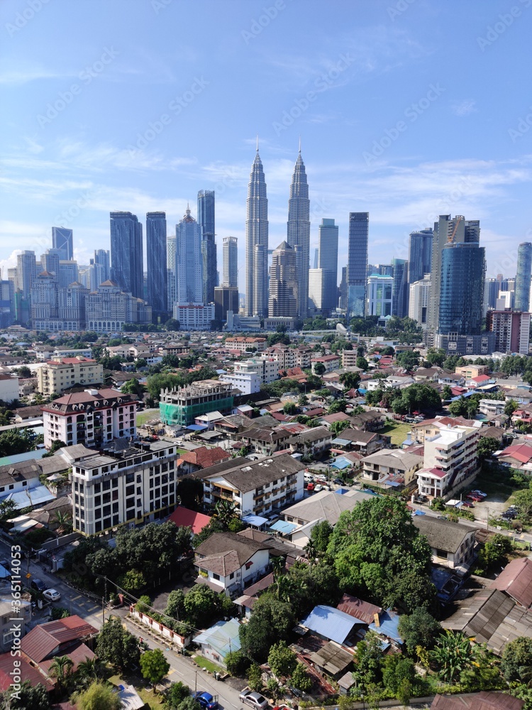 Kuala Lumpur, Malaysia - July 16, 2020: View of Kuala Lumpur skyline during sunny day.