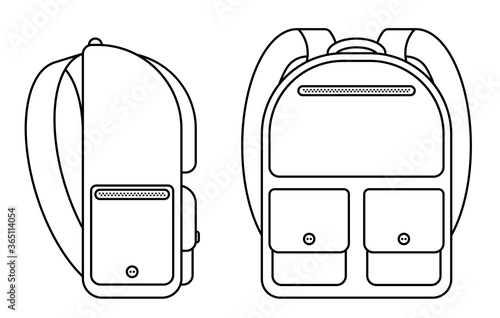 school backpack icon. Side and front view. September 1, beginning of school year at school. Student Accessories Vector on white background