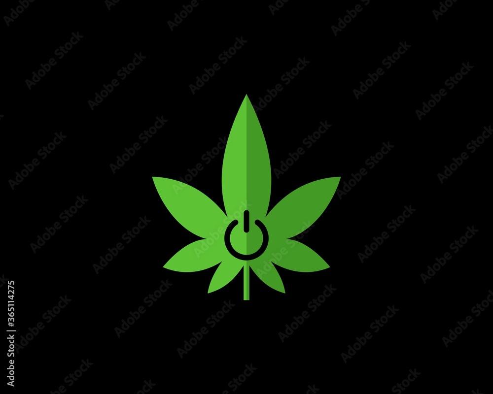 Green cannabis leaf with power button inside Green cannabis leaf with power button inside