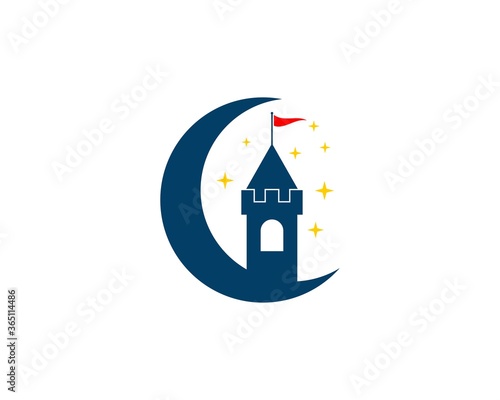 Simple fortress and moon silhouette