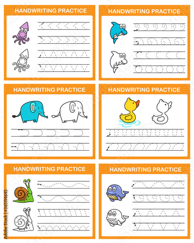 Handwriting practice sheet illustration vector