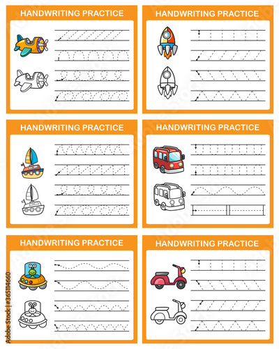 Handwriting practice sheet illustration vector