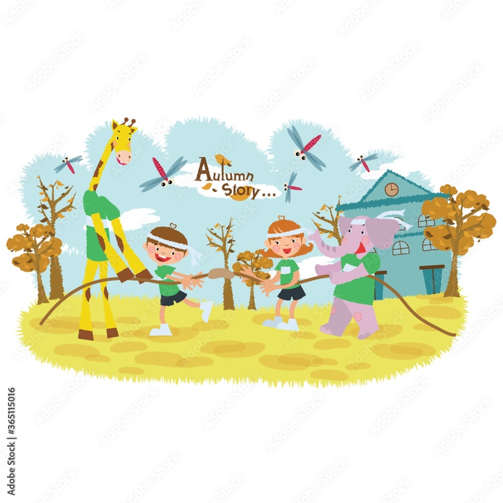 Obraz premium children playing tug of war