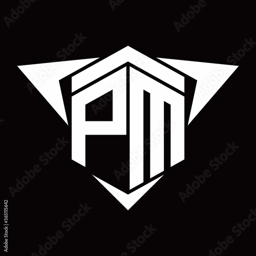 PM Logo monogram with wings arrow around design template