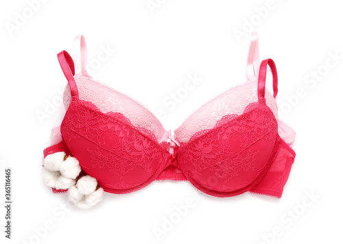 Cotton bras on white background