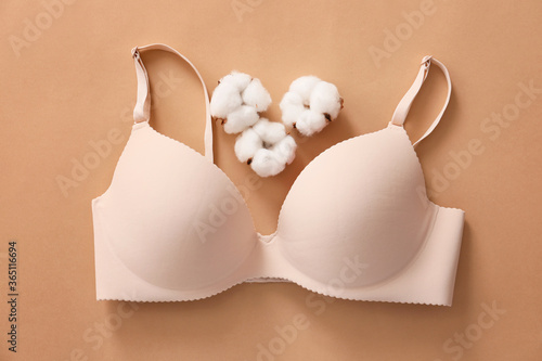 Cotton bra on color background