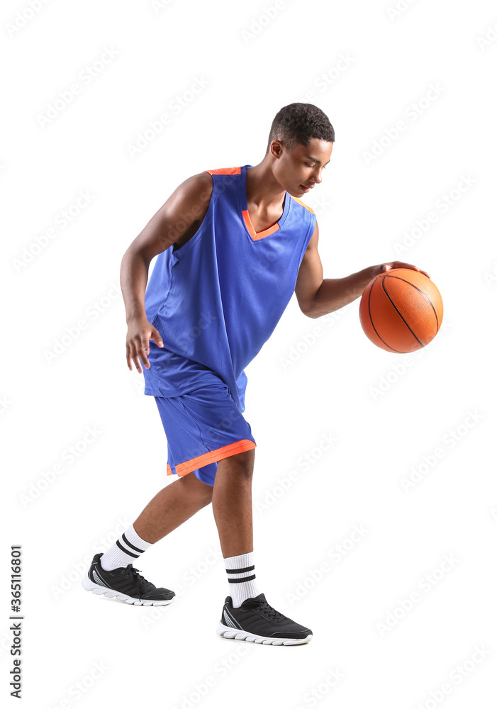 Young African-American basketball player on white background Young African-American basketball player on white background