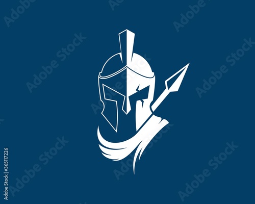 Silver spartan helmet and spear