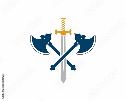 Barbarian ax with knight sword