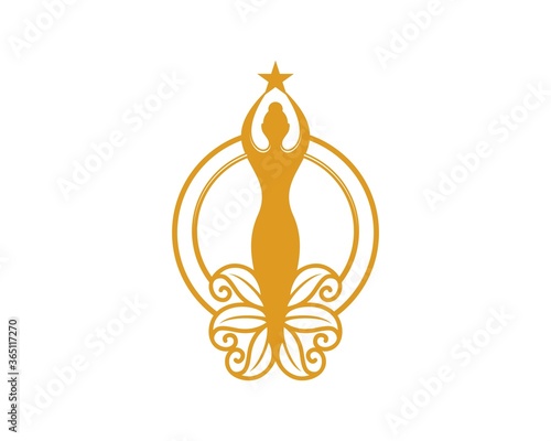 Gold beautiful women with nature leaf