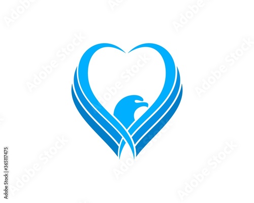 Blue eagle with wings form a love shape