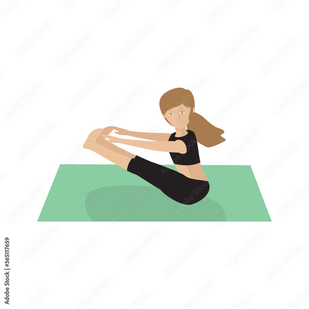girl practising yoga in varied boat pose girl practising yoga in varied boat pose