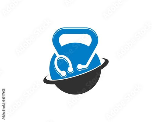 Blue and black kettle bell with stethoscope