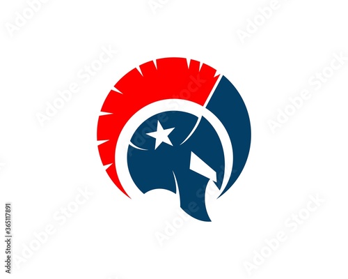 Red and blue spartan helmet with star inside