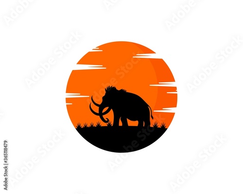 Mammoth walking with sunset