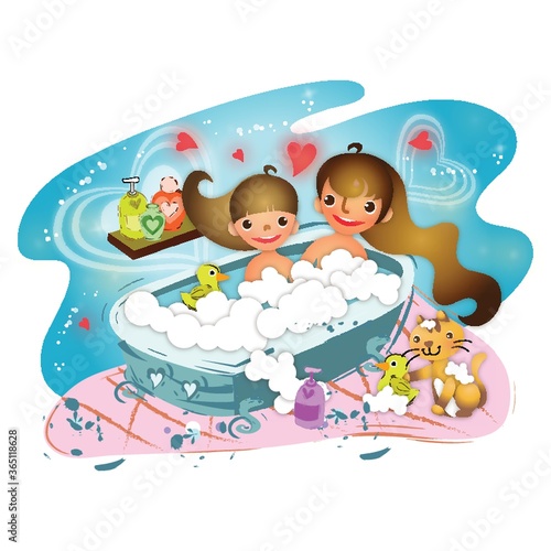 girl and mother in a bathtub © captainvector