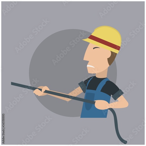 worker pulling rope