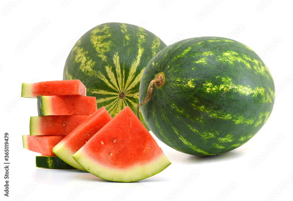 Watermelon and slice on white background Watermelon and slice on white background