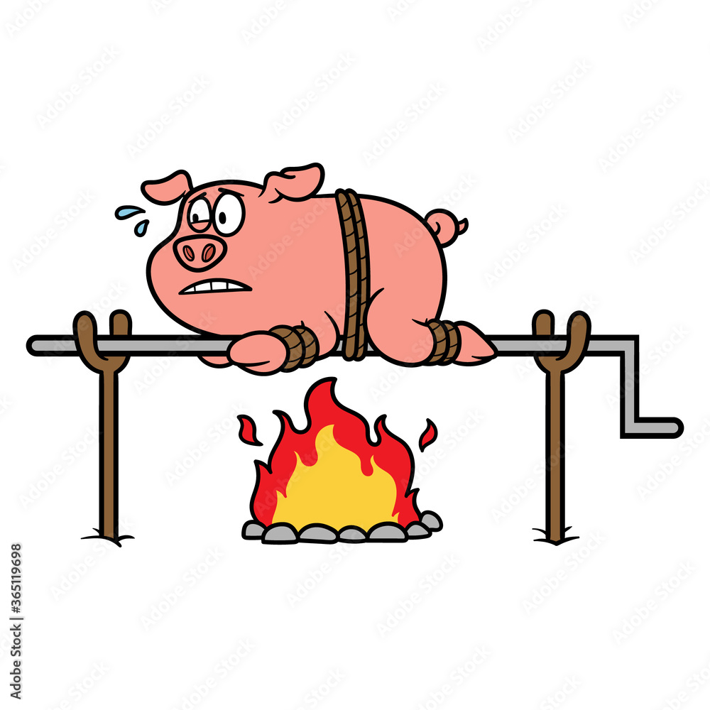 Cartoon Roast Pig on a Spit Illustration Stock Vector Adobe Stock