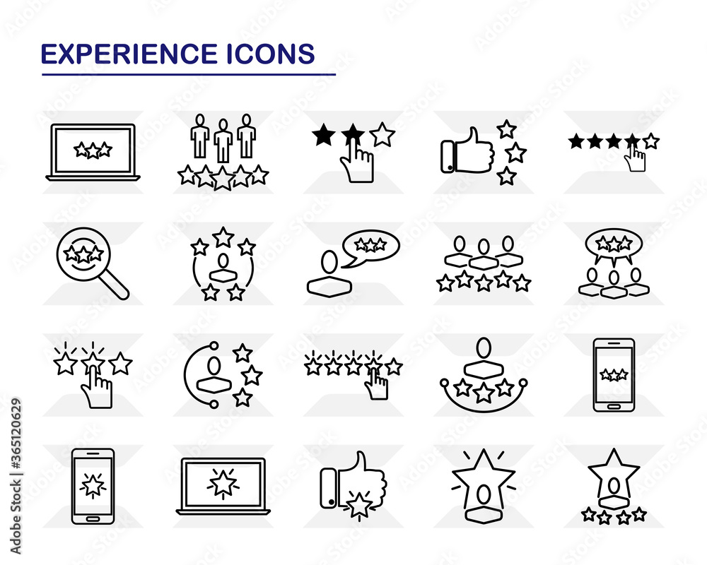 Experience icons set isolated on white background. For mobile concepts and web apps.