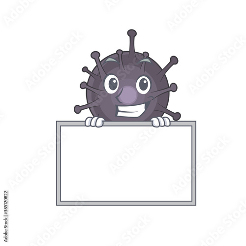 Funny cartoon design style salmonella standing behind a board