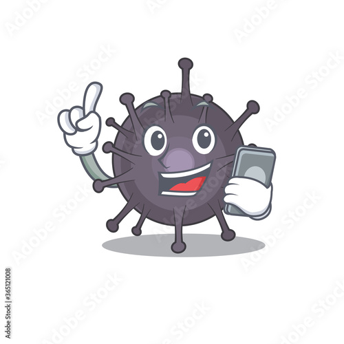 caricature character design style of salmonella speaking on phone