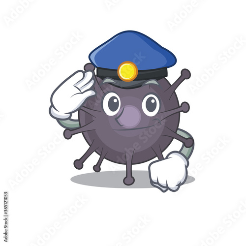 A handsome Police officer cartoon picture of salmonella with a blue hat