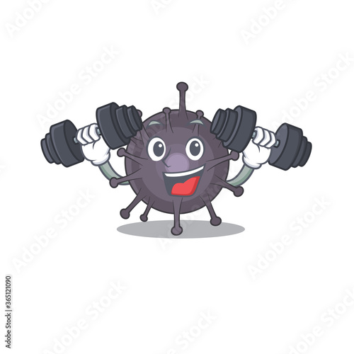 Muscular salmonella mascot design with barbells during exercise