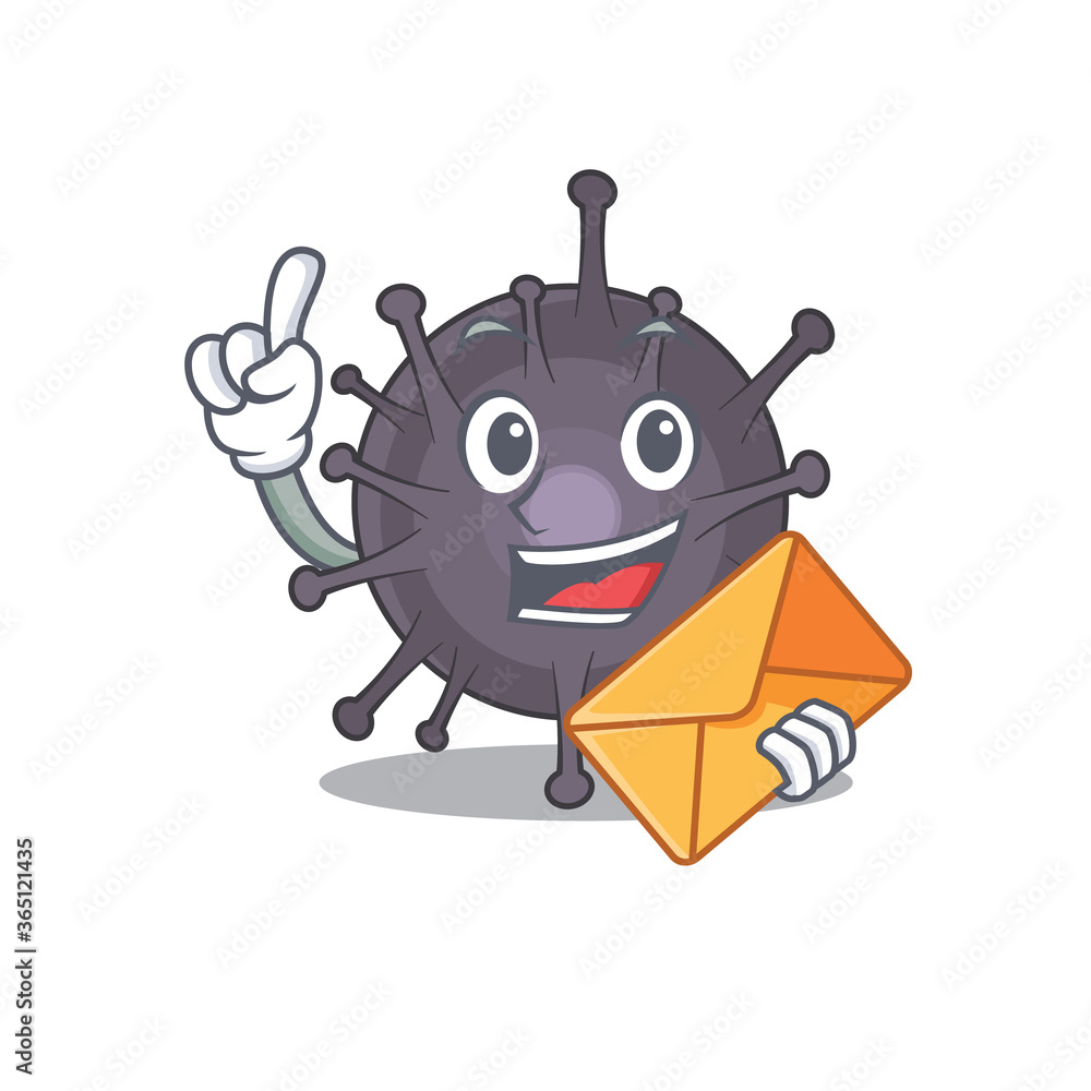 A picture of cheerful salmonella caricature design concept having an envelope A picture of cheerful salmonella caricature design concept having an envelope