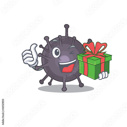 Salmonella cartoon character concept with a big gift box