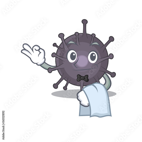 A Caricature design style of salmonella as a waiter with a white napkin