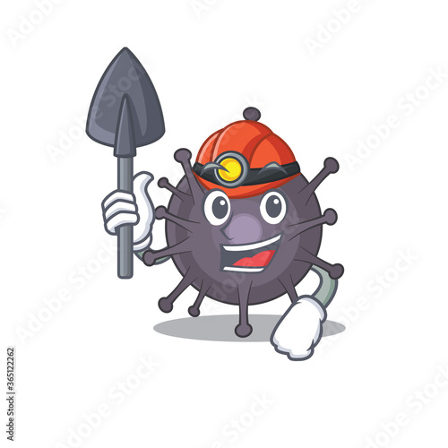 Salmonella cartoon image design as a miner with tool and helmet
