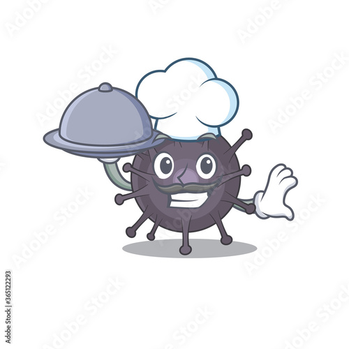 mascot character style of salmonella chef serving dinner on tray